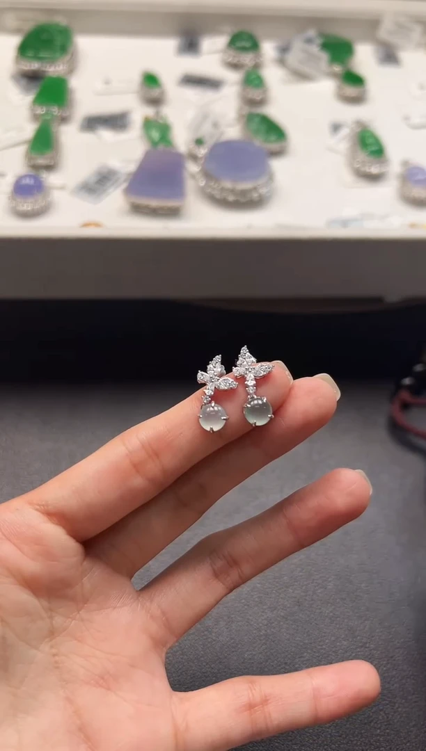 银S925镶嵌翡翠耳饰KJYD111602