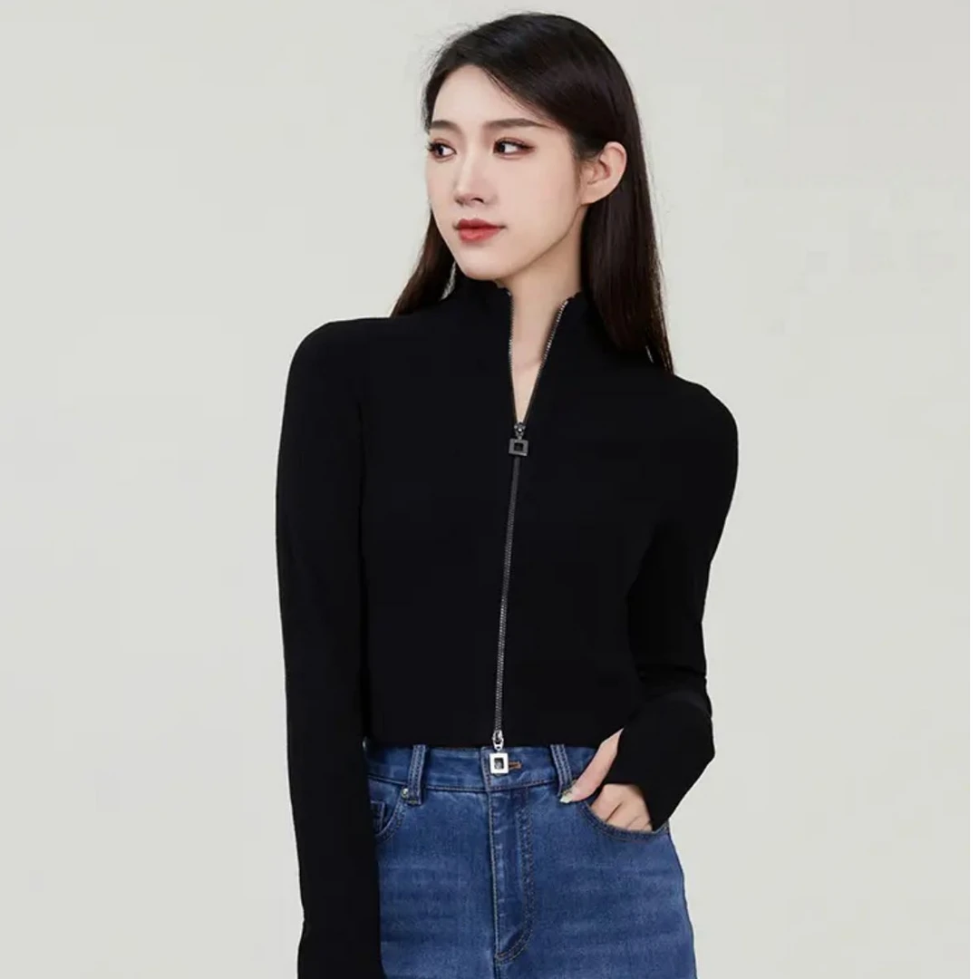 美拉德风百搭潮立领长袖针织开衫女时尚百搭气质衣服5499193