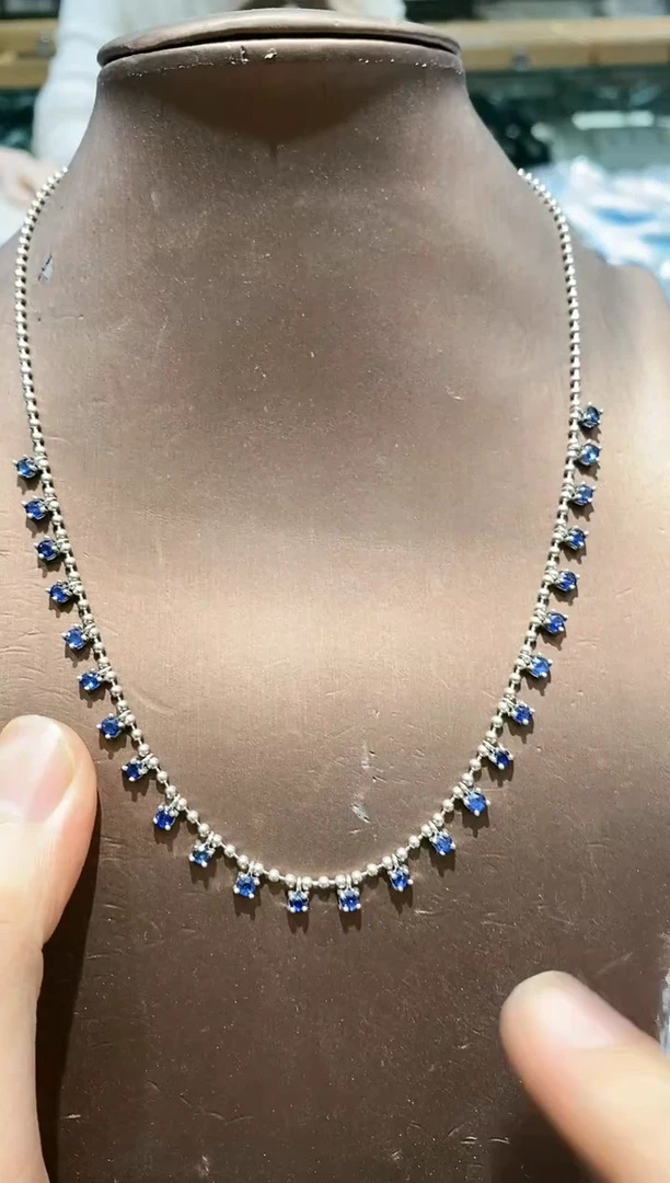 【闪购商品】蓝宝石颈饰银S925镀金镶嵌项链