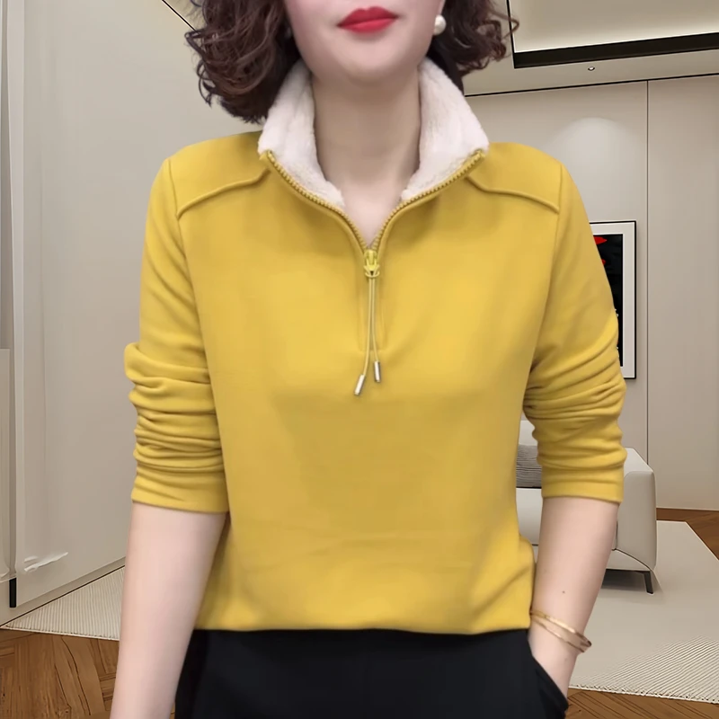 冬季加绒加厚双面德绒卫衣女冬季新款长袖时尚百搭休闲打底上衣