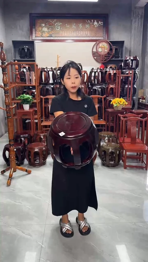 花梨木类家具【微瑕】酸枝色小号鼓凳单个2号