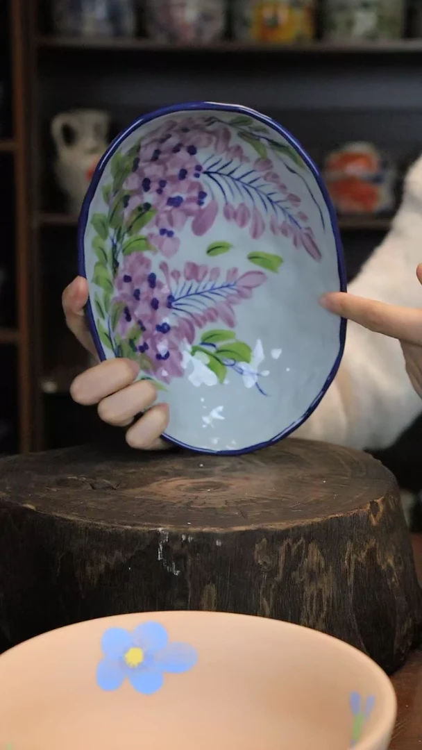 【闪购商品】椿野8寸四足盘（紫藤）C137
