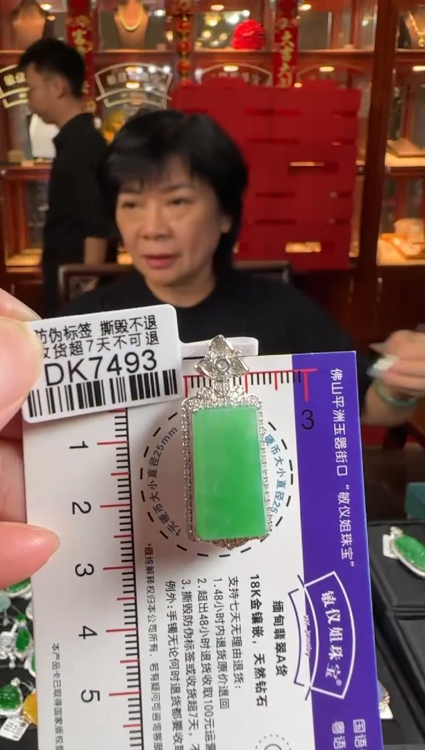 翡翠18K金镶嵌颈饰DK7493绿无事牌