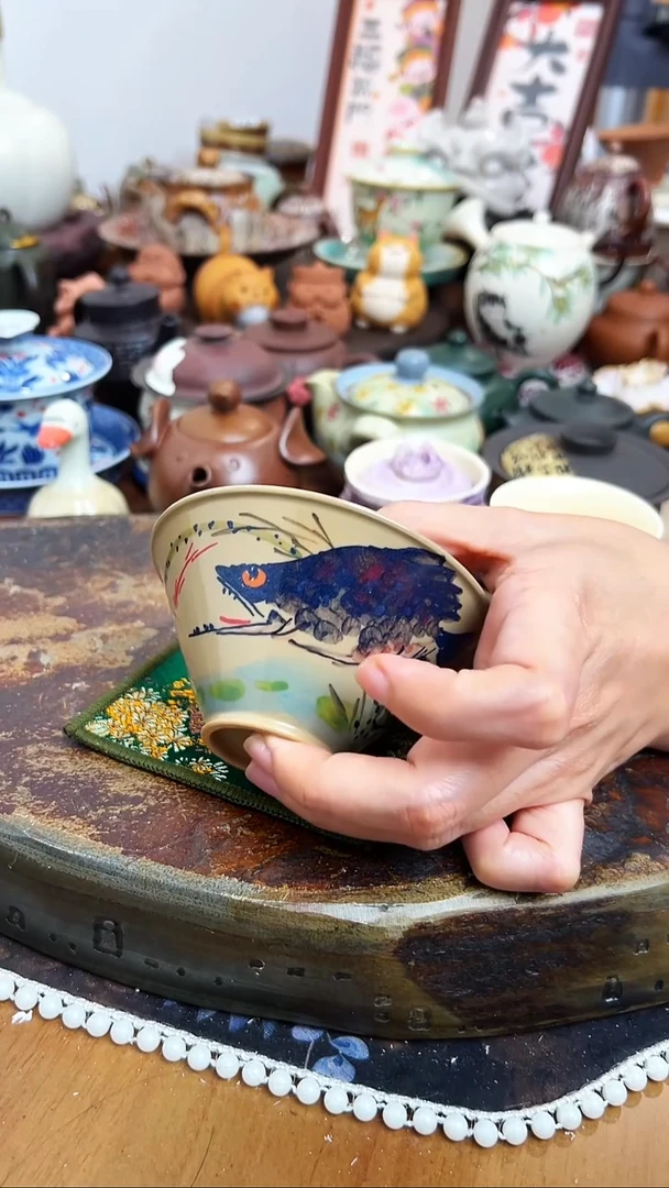 【 茶瓷物语】手绘鲑鱼斗笠盖碗
