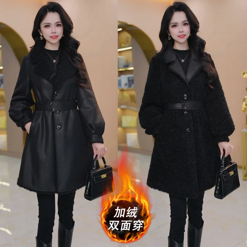 加绒加厚【双面穿】优雅气质时尚大气收腰显瘦外套M-4XL-29246