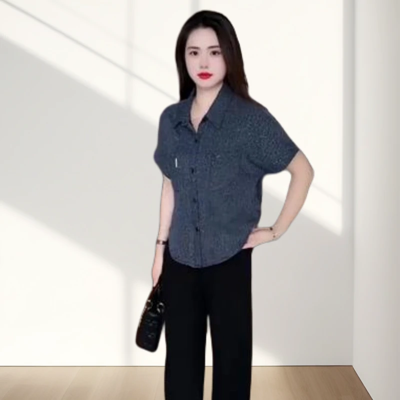 夏季新款时尚休闲百搭短袖翻领衬衫女洋气设计感显瘦减龄气质上衣