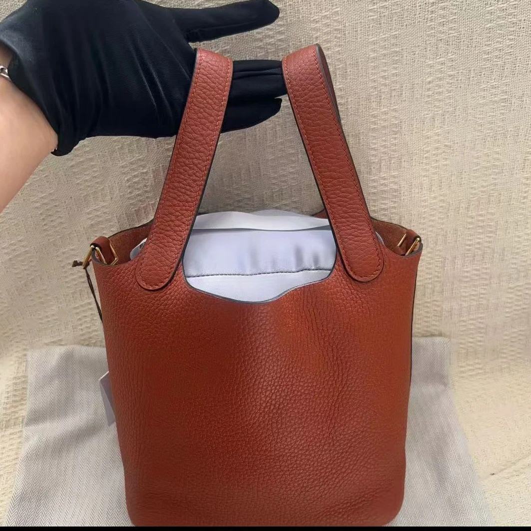 99新 Hermes/爱马仕 菜篮子18南瓜色银扣tc皮Z手提包8081091