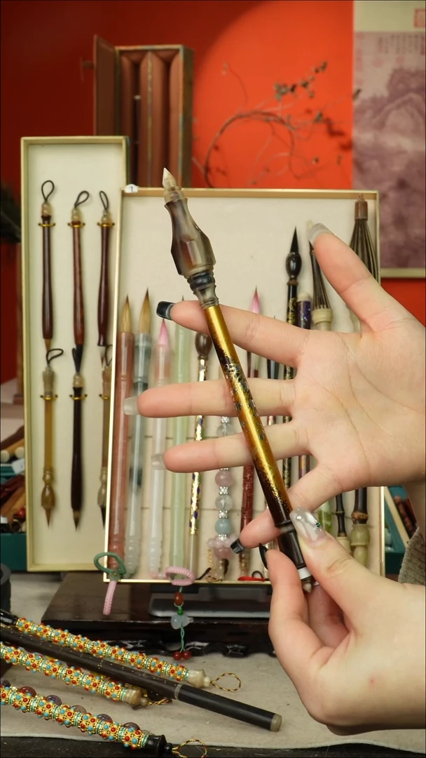 355号闪孤品高货毛笔链接 清水试笔 蘸墨不退