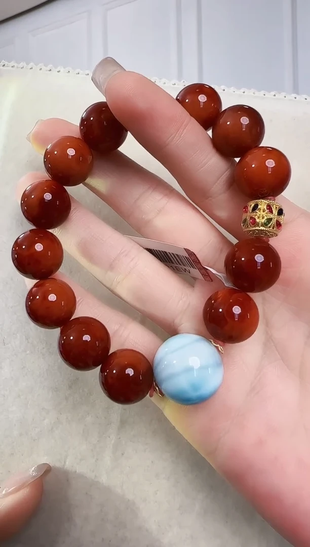 颈饰18K金镶嵌南红玛瑙南红火焰红18K金单圈手链