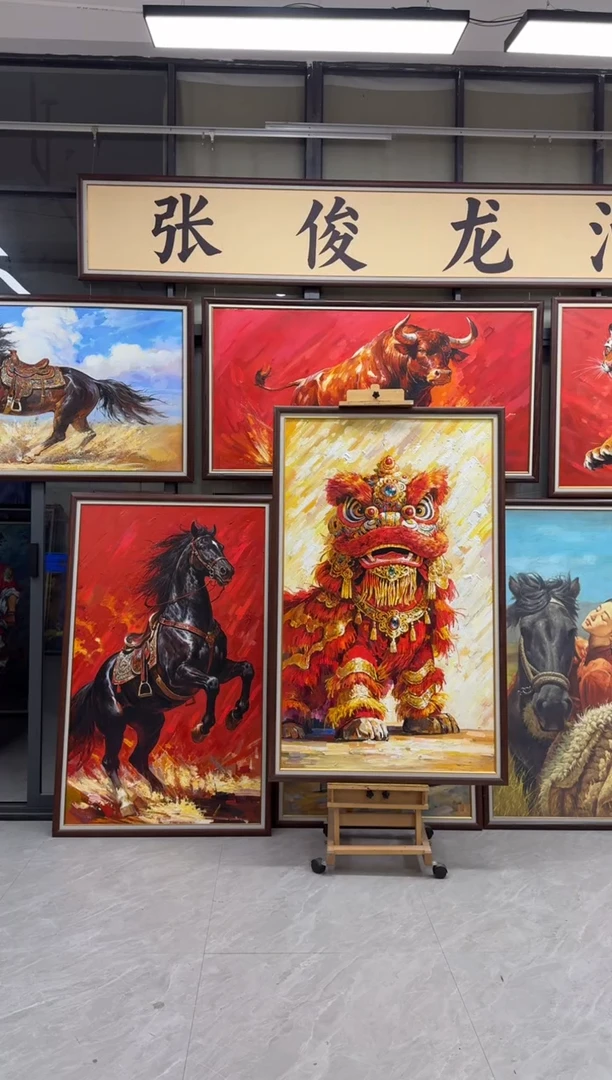 油画（***）张俊龙原创油画马到成功骏马玄茶室背景版画装饰挂画