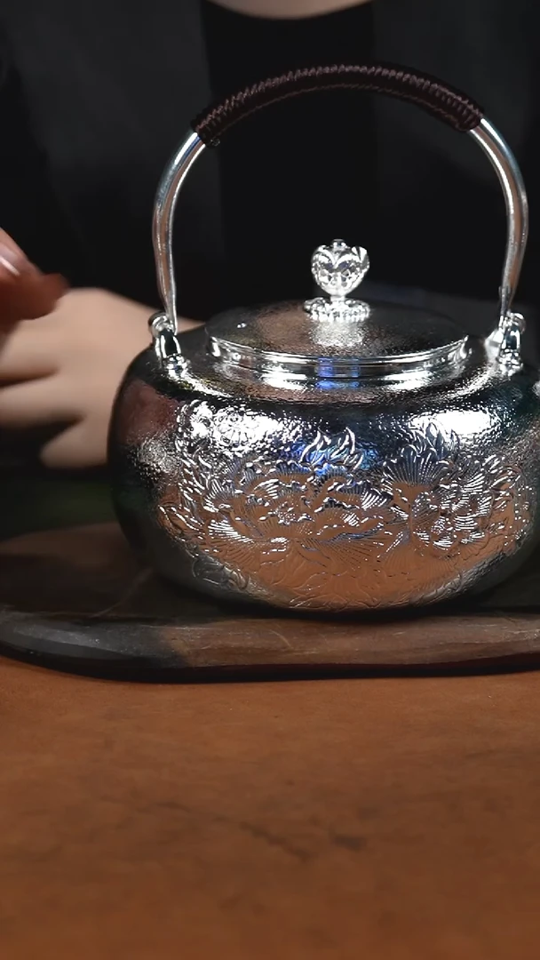 手工锤纹莲花烧水提梁