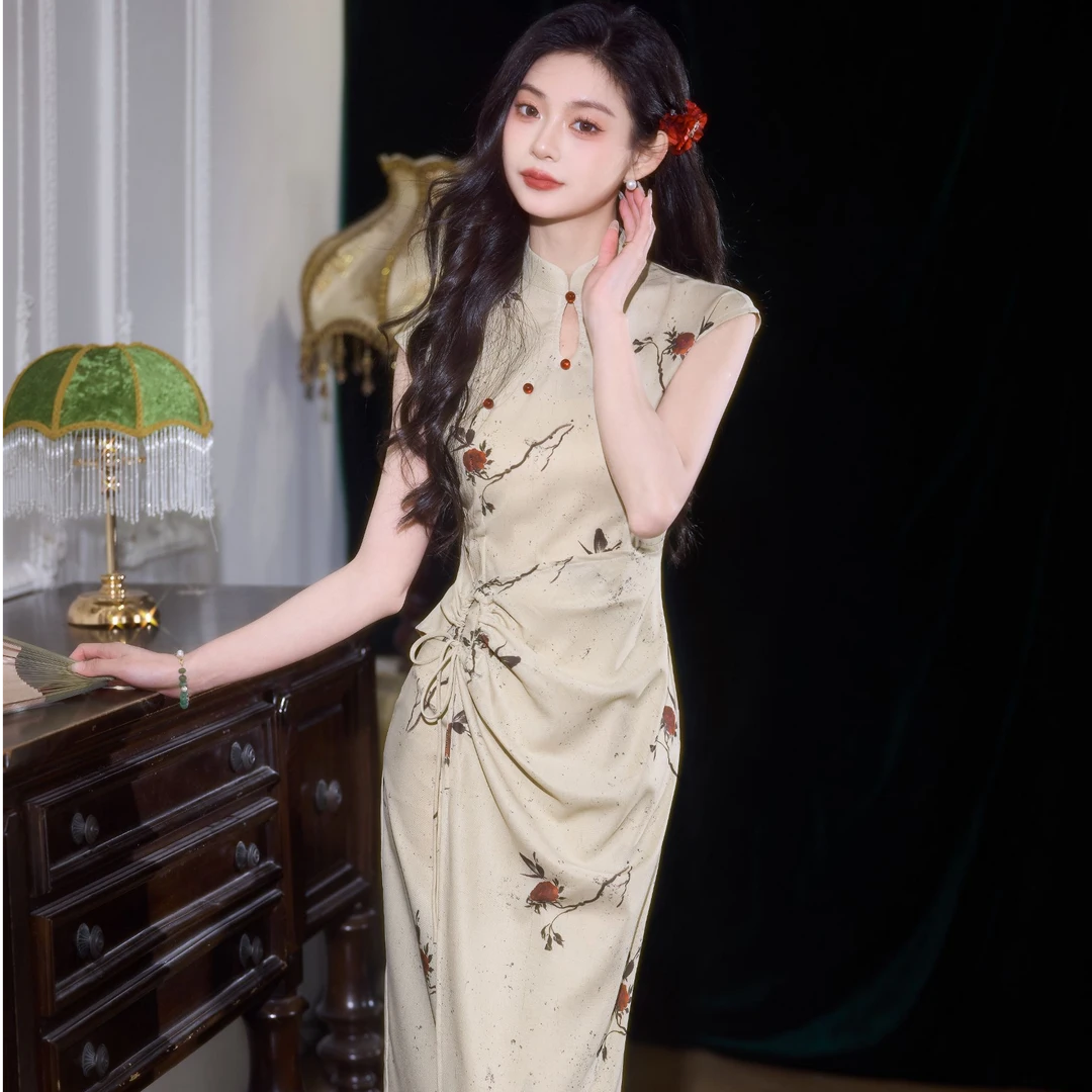 【青未了】2025春夏新款丝麻中国风改良掐腰气质旗袍 衣长115