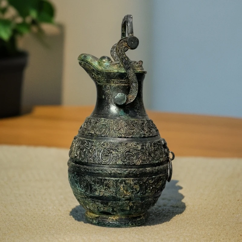 纯铜复古怀旧收藏品提梁卣家具装饰摆件工艺礼品