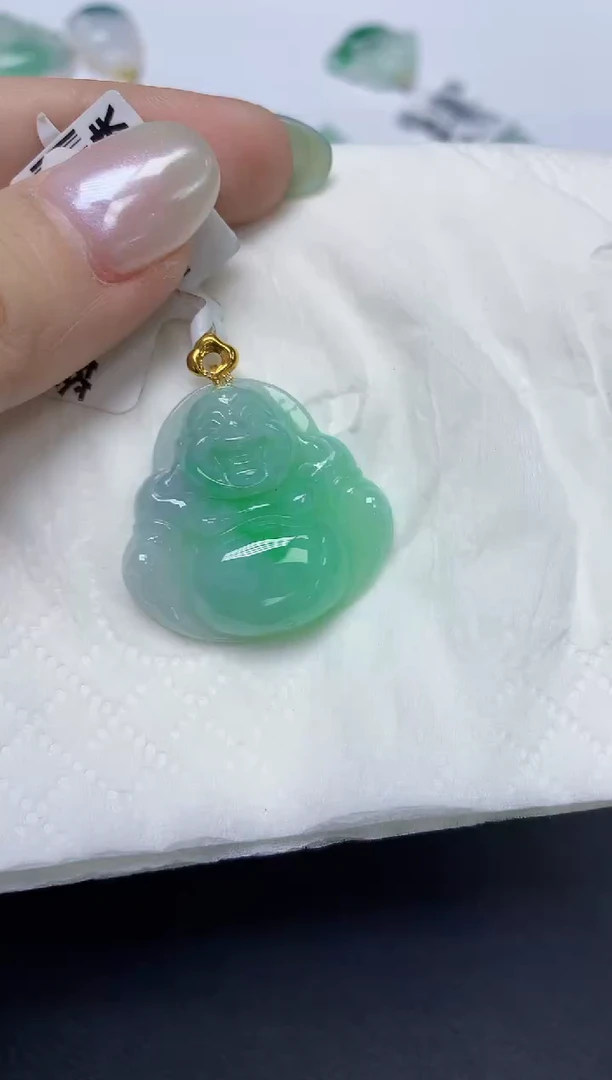 翡翠18K金镶嵌颈饰天然缅甸翡翠A货