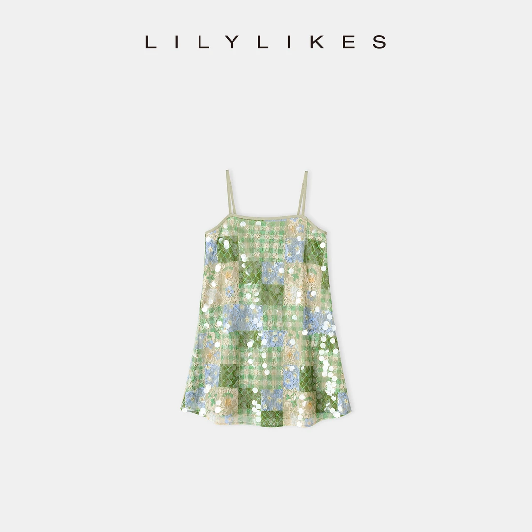 【LILYLIKES】人鱼公主 重工亮片吊带气质蕾丝A字连衣裙