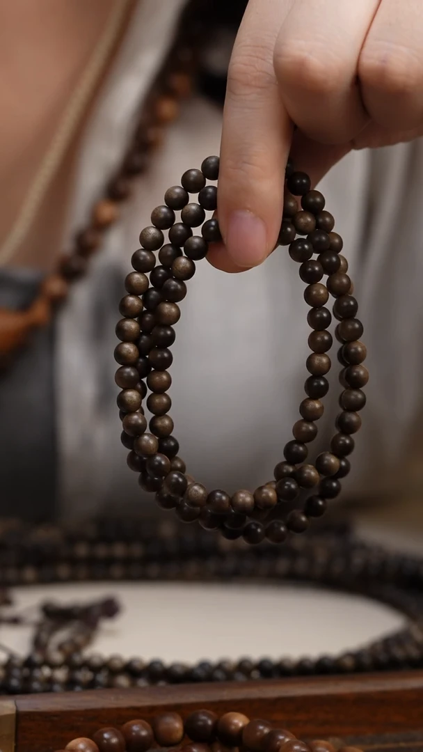 檀香木手串/手链空**雨栀子香阴沉老山檀香0.6圆珠多圈108颗
