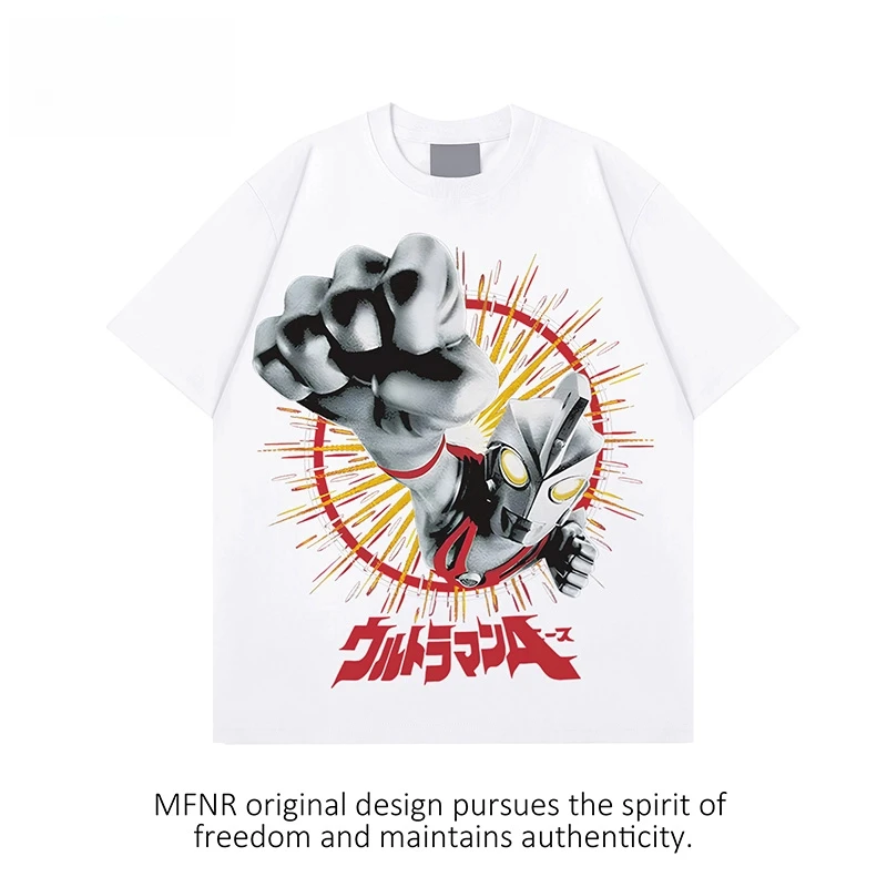 夏季新款重磅纯棉设计感奥特曼印花短袖T恤潮牌宽松圆领休闲上衣