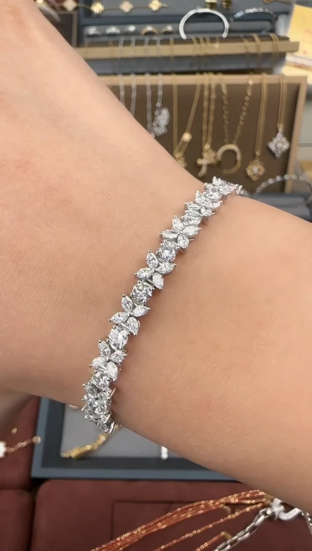 【闪购商品】实验室培育钻石铂Pt950镶嵌满钻雪花手链【16克】