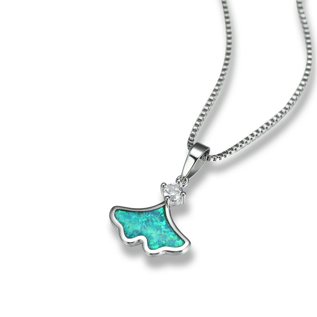 9789【原创澳宝/欧泊opal·三生有杏】设计师款绿澳宝银杏叶项链