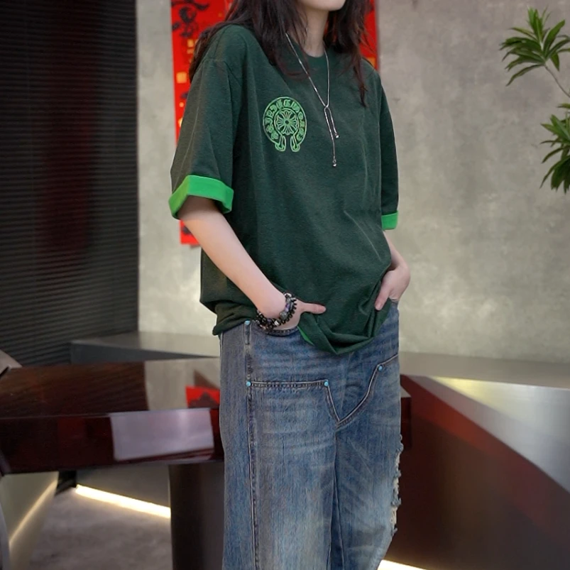 【黛仪专属】花体刺绣短袖T恤男女同款S256067