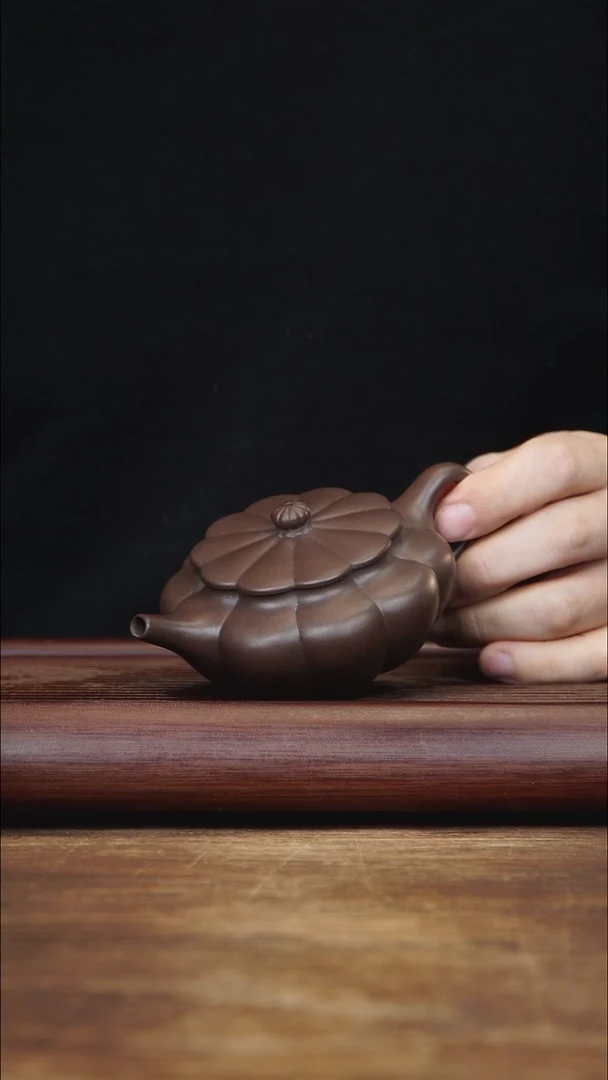 茶壶紫砂200ml 筋纹扁晨 紫泥