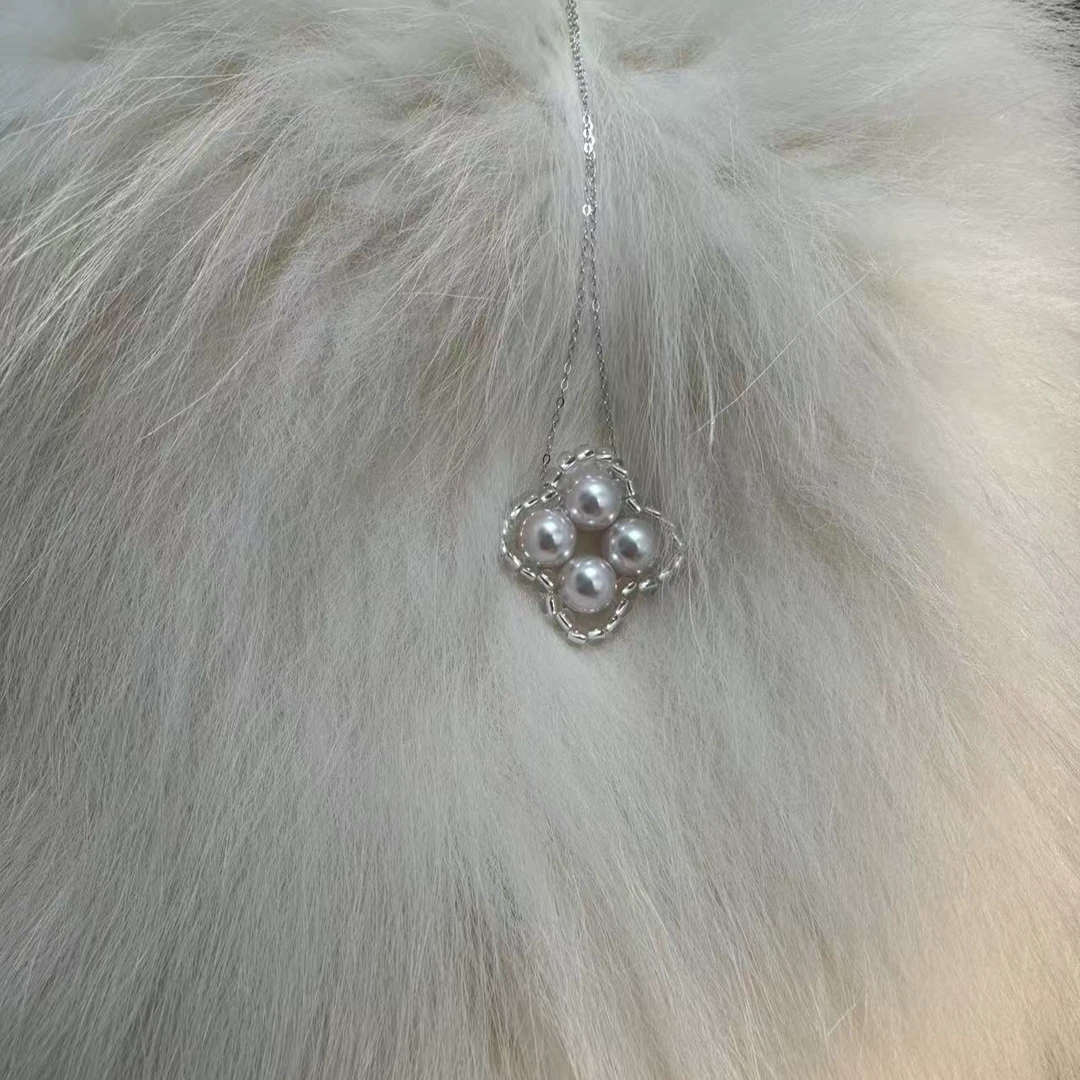 链子925银 s925纯银四叶草珠珠项链