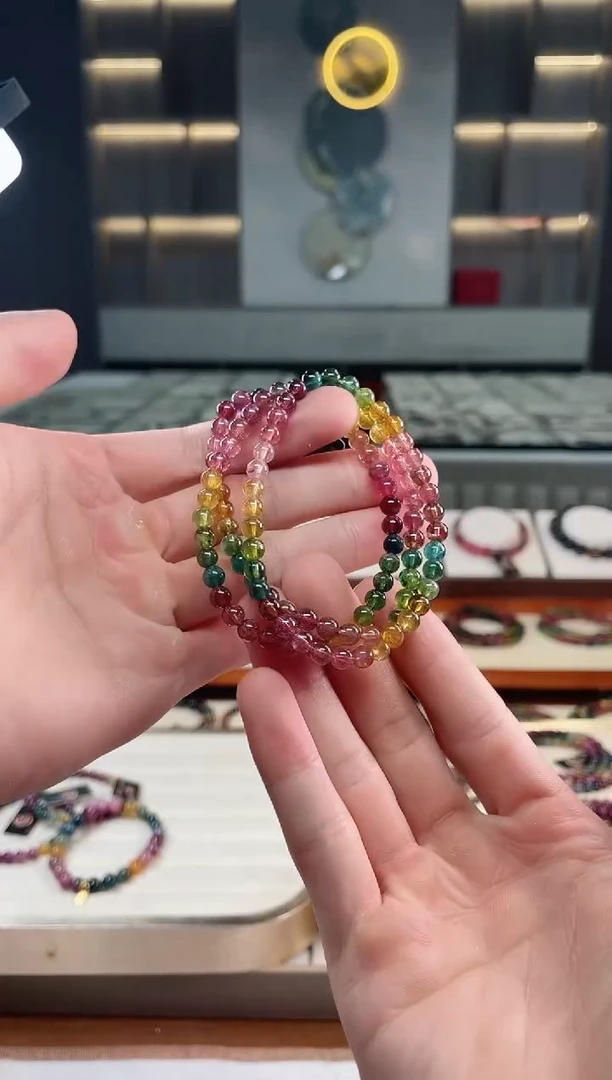 未镶嵌冰透体老矿碧玺彩虹三圈手串5mm+碧玺多样性发一条xion