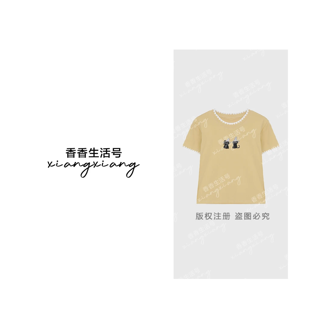 【香香严选】“小黑猫”夏季刺绣短袖T恤1084