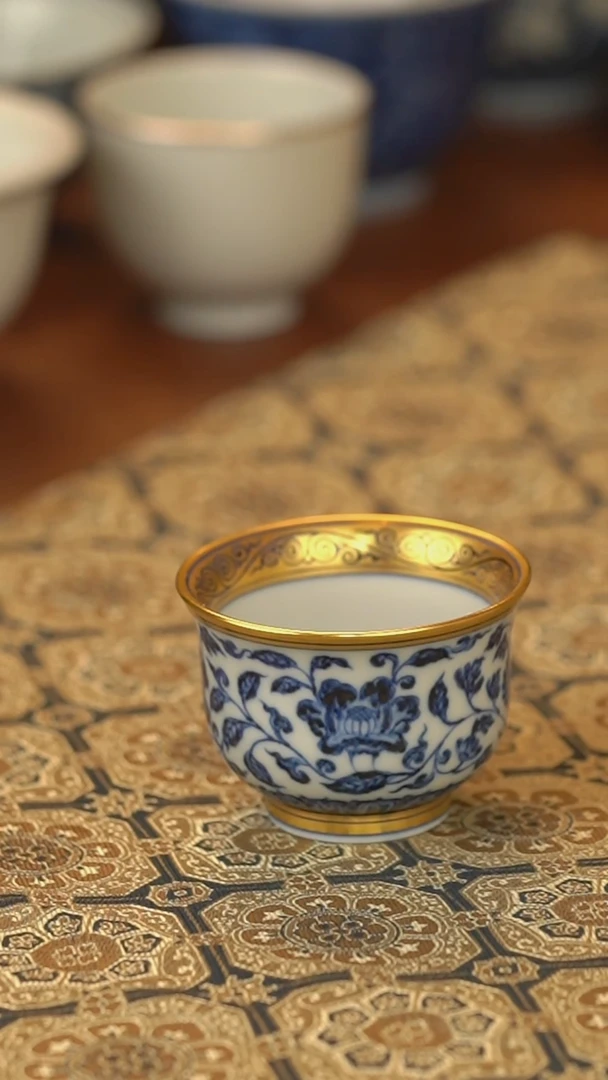 杯子舜瓷四季花卉描金杯