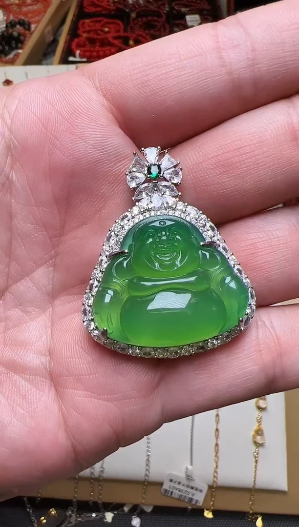 未镶嵌颈饰玛瑙/玉髓朱*绿玛瑙佛公吊坠