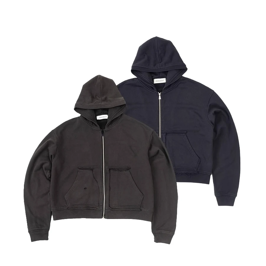 IN EXISTENCE存世25ss解构破坏双层贴袋短款拉链水洗卫衣帽衫