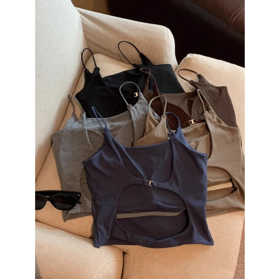 美背纯欲风露背吊带背心女夏韩系气质感带胸垫文胸一体短款上衣潮