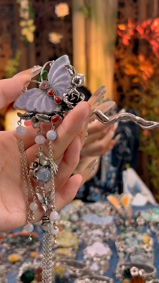 银S925镶嵌挂件翡翠发簪