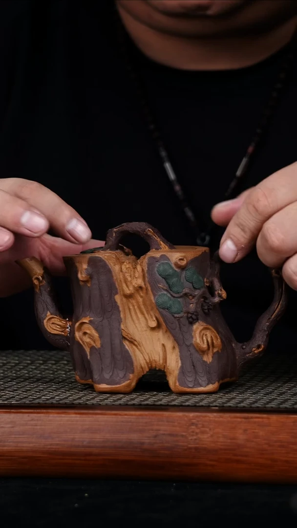 茶壶紫砂原矿老段泥 花器树桩350cc