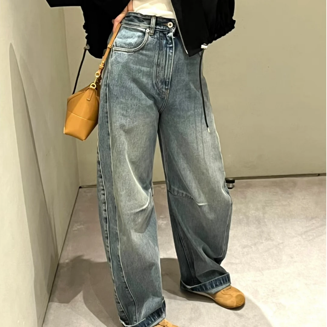 【LJ】罗家新款拖地弯刀牛仔裤