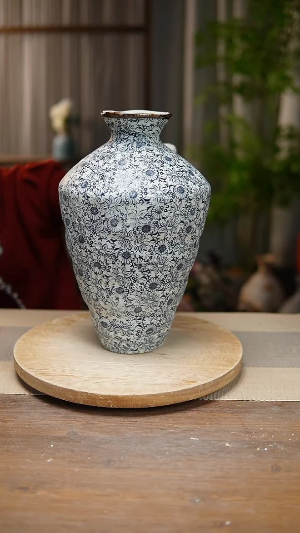 【闪购商品】陶瓷花器青花瓷向日葵高脚