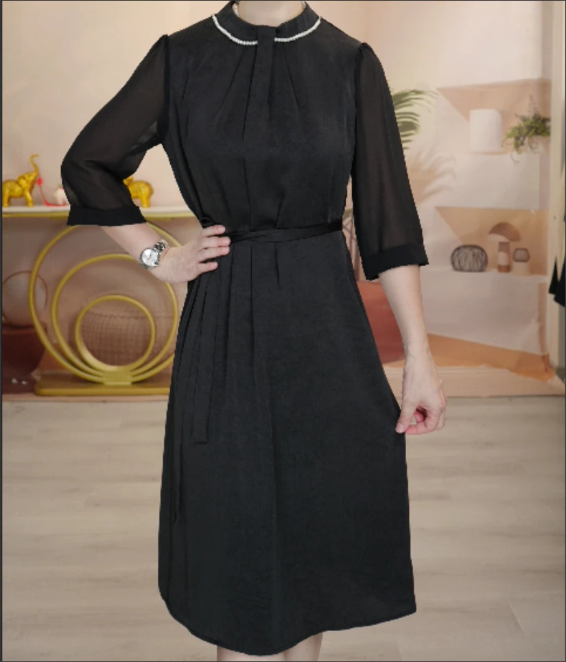 X0729 高级感礼服裙轻奢小众高端中袖连衣裙2025新款女装