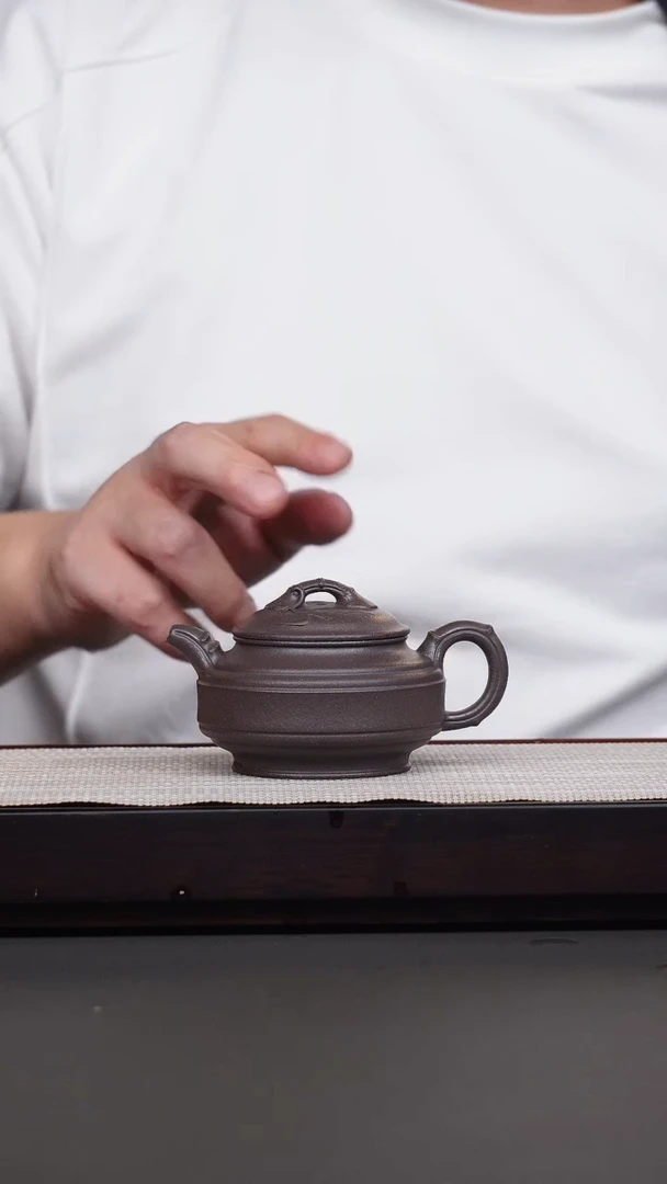 茶壶紫砂天青双线竹鼓