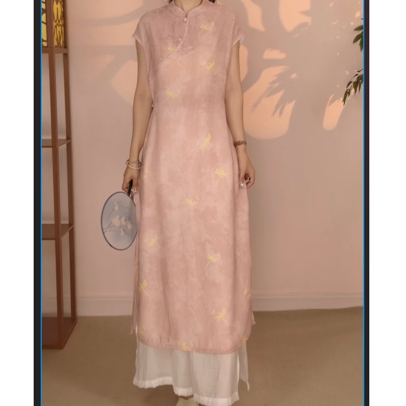 玺麻【粉蜻蜓】月亮袖106新款夏季女装连衣裙新中式气质百搭显瘦