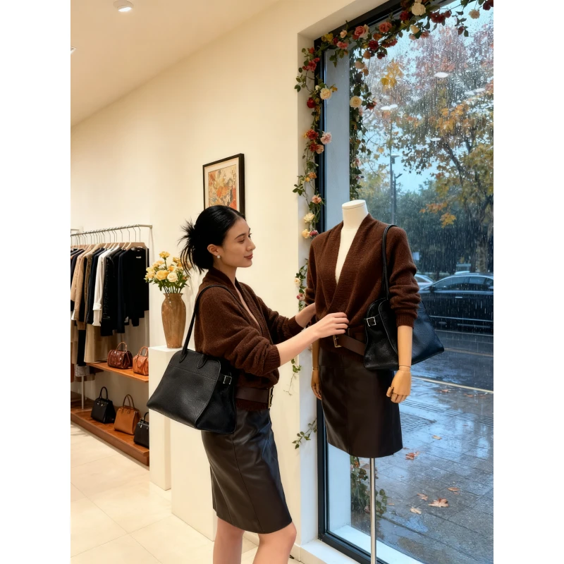 2025新款秋季气质高级感大女主气场独特超好看咖色针织衫套装裙女