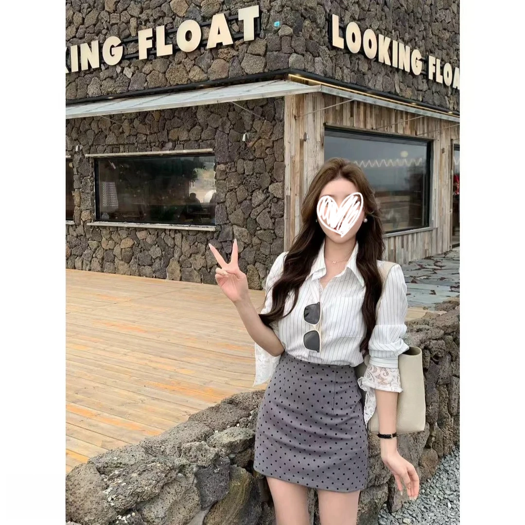 【一梦清欢】春新款韩版设计条纹衬衫8200