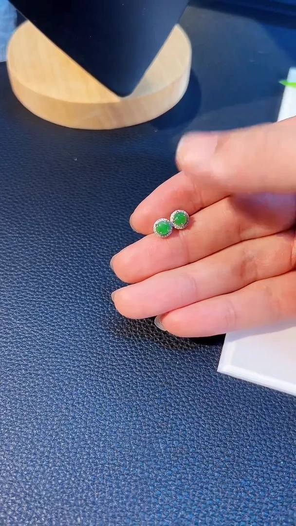 翡翠18K金镶嵌耳饰缅料A货/支持复检/一件