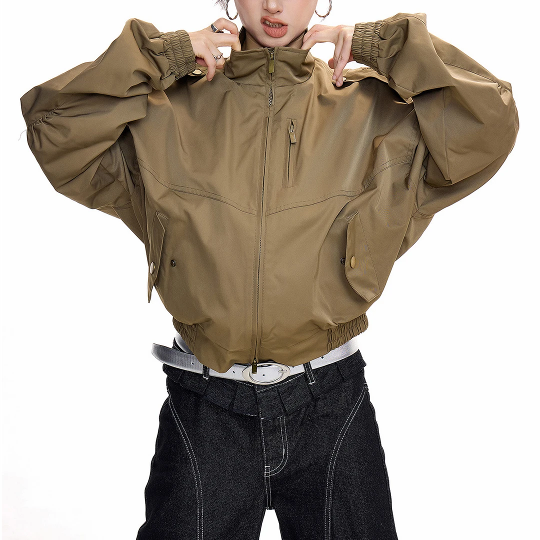 复古美式立领短款外套女2025新款流行秋季宽松休闲工装风夹克上衣