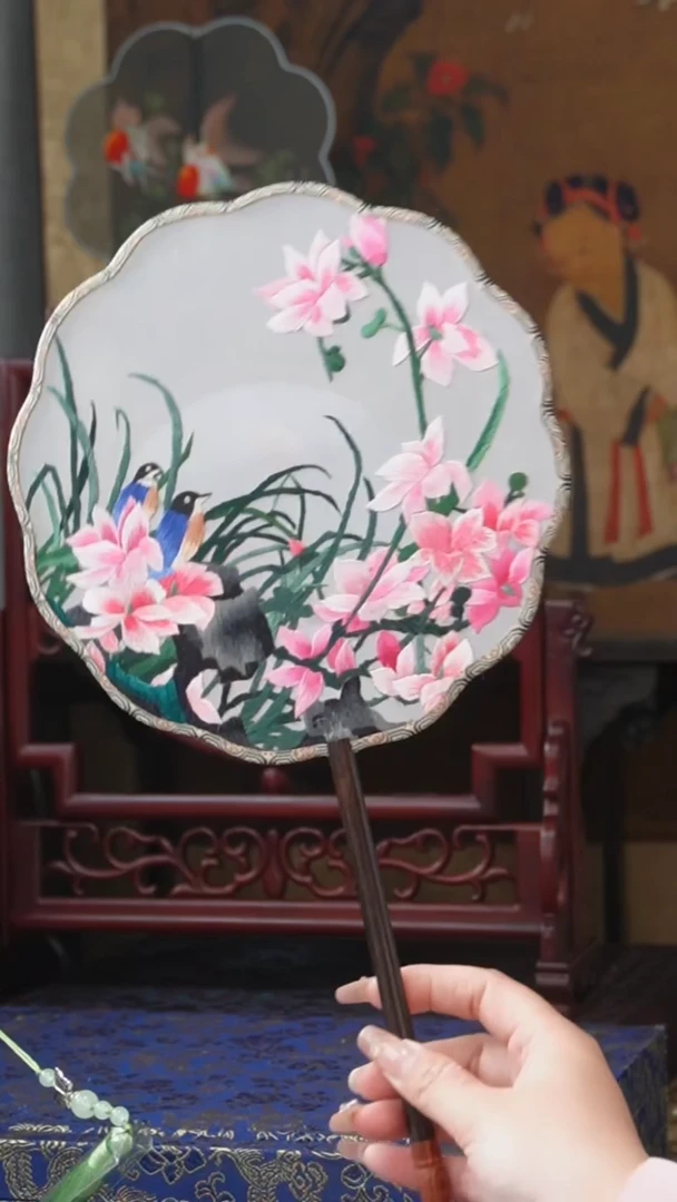 刺绣团扇-双面绣花非遗