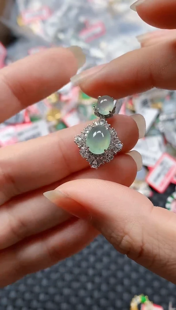 银S925镶嵌戒指翡翠天然A货缅甸翡翠