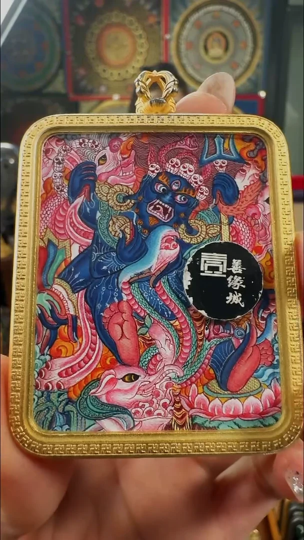 吊坠壹善缘城手绘唐卡大黑天