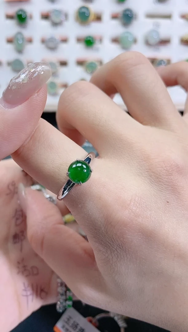 银S925镶嵌戒指翡翠天然翡翠