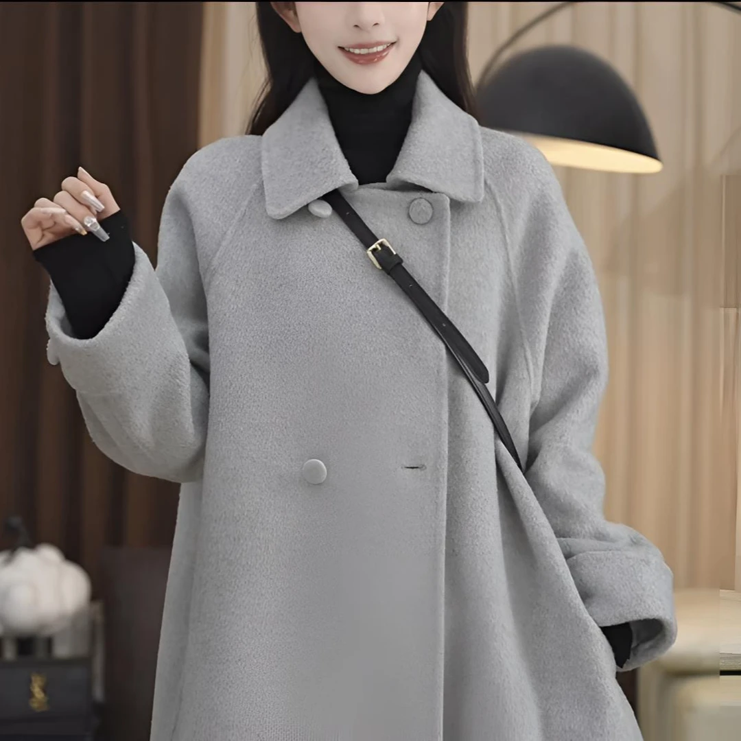 2025韩版显瘦中长款大衣冬季小个子宽松秋冬女长毛呢气质外套冬