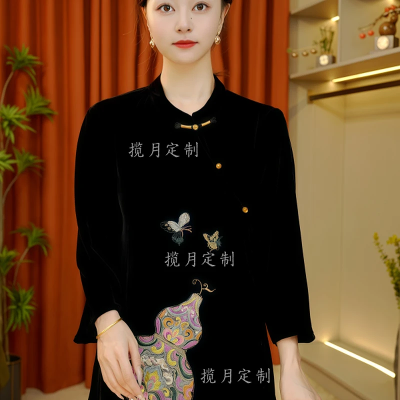 【福禄】2025新款秋季新中式上衣T恤时尚修身显瘦中国风立领女装