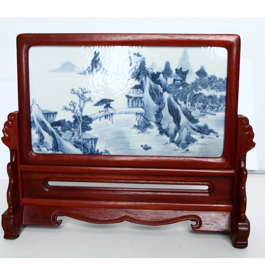 【拍卖】17、清晚期  青花山水人物纹插屏